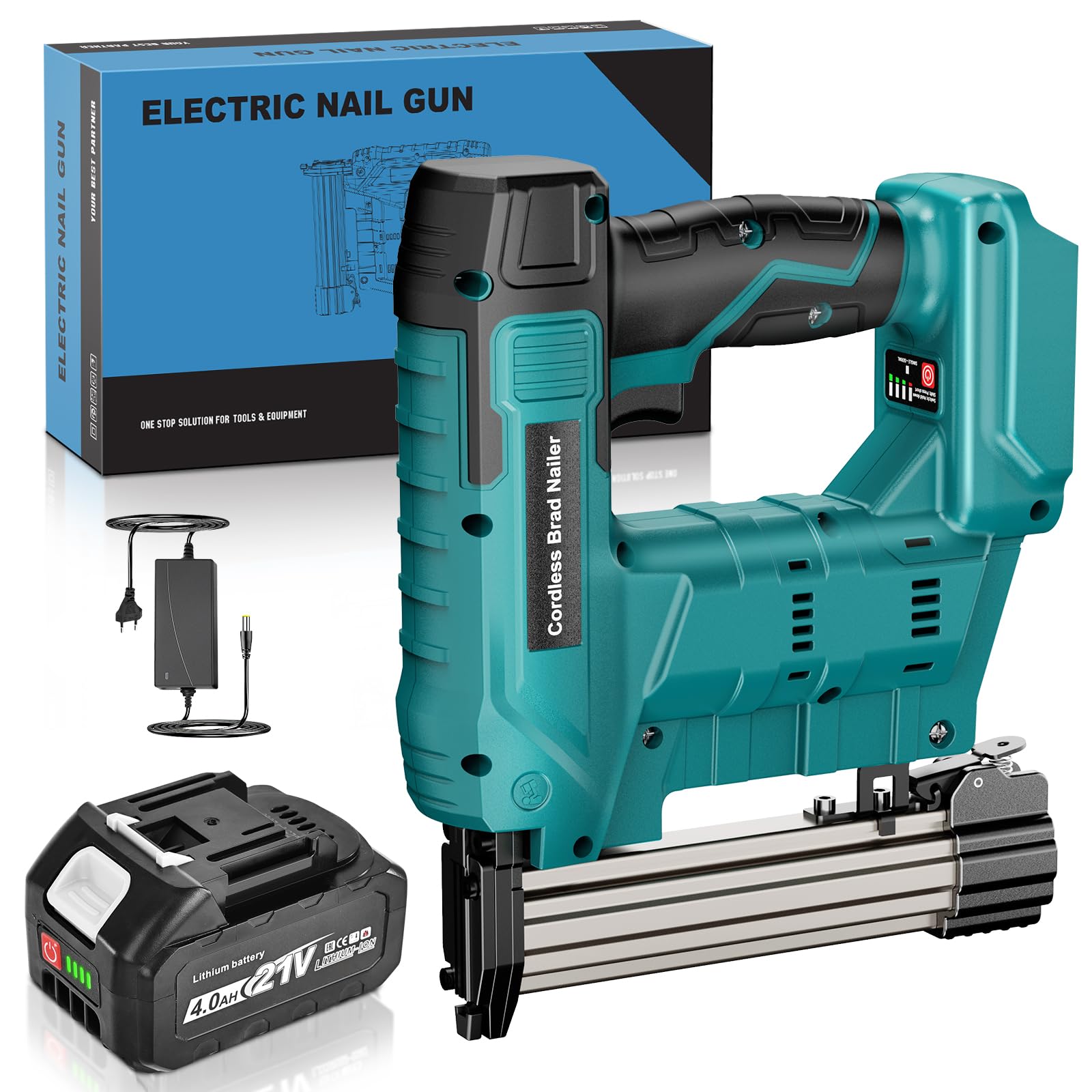 Yofuly Clavadora Electrica de Clavos Compatible con Makk-ita 18V Batería, Pistola Clavos Electrica con 1x 4000mAh, Hasta 3000, 18GA Clavadora Bateria para Tapicero de Madera, Tapizar (Sin Clavos)