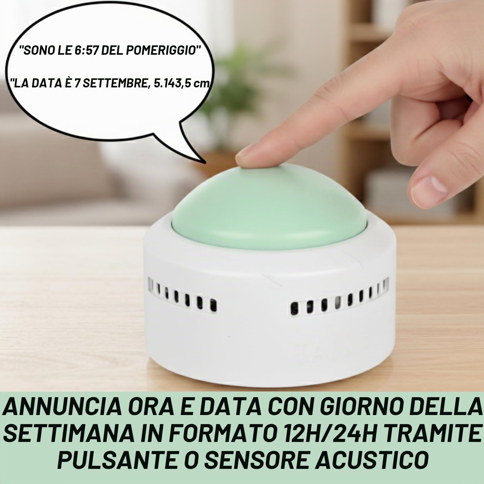 Orologio da tavolo parlante per non vedenti, anziani e ipovedenti, con sensore di rumore, 5 lingue regolabili, 4 sveglie al giorno, ora e data