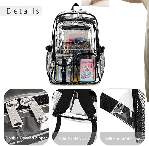 Miniatura 4 de abshoo Mochila Transparente Grande para Niñas y Mujeres Mochila Escolar de Trabajo Pesado Transparente, Negro, Grande