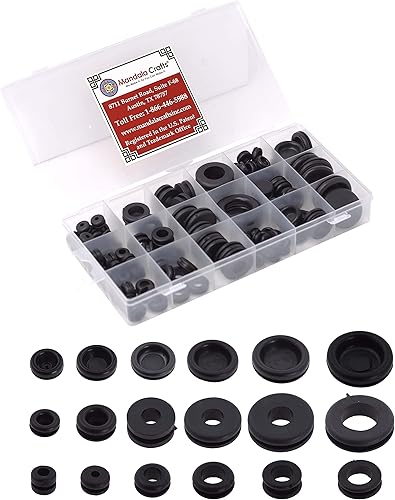 Mandala Crafts Kit de ojales de goma Surtido de juntas de goma – 125 tapones de goma para agujeros – Ojales de goma para cableado automotriz
