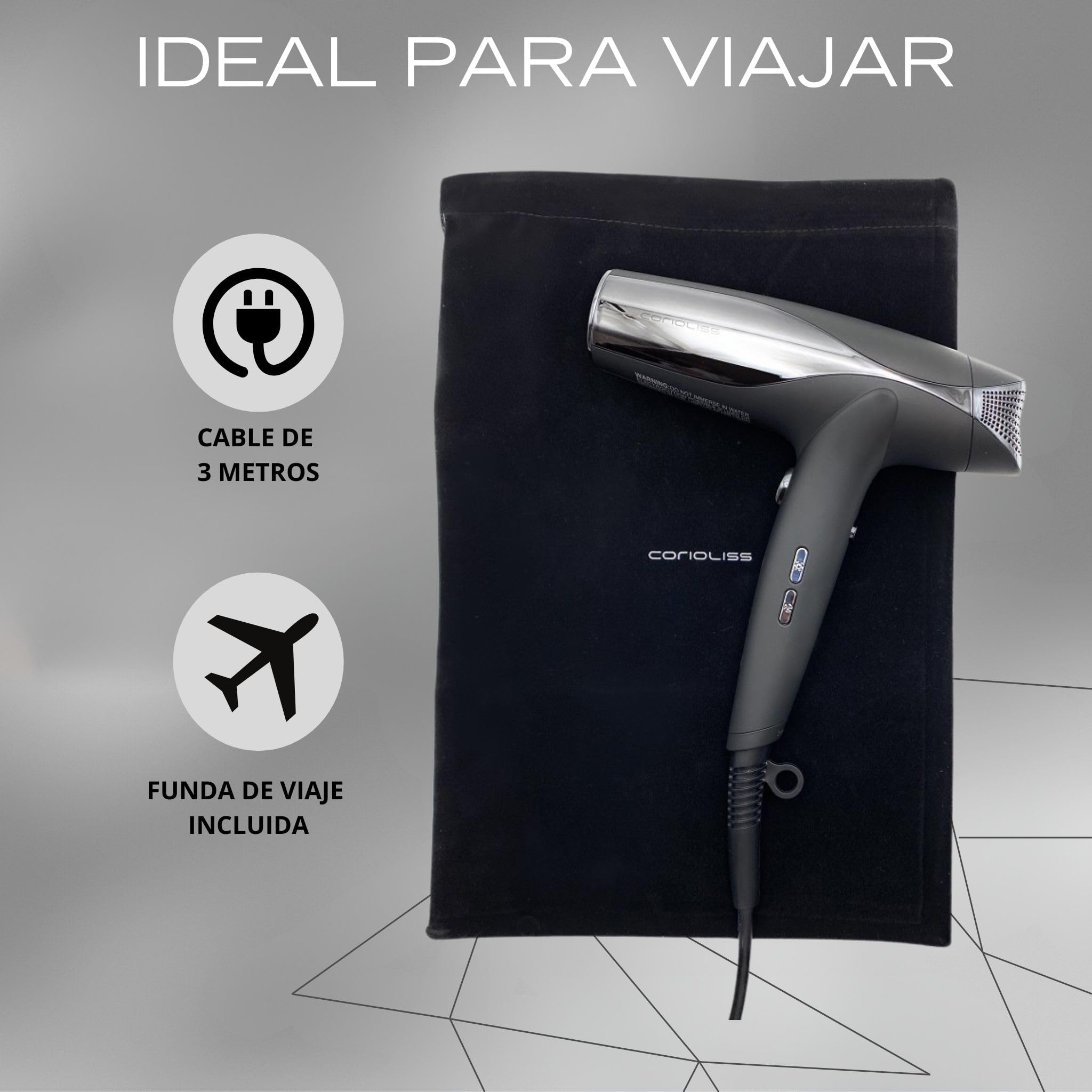 Corioliss Secador de Pelo Profesional Wind con Generador Iónico | Motor BLDC 1500W | Ligero y Silencioso | Difusor y 2 Boquillas Magnéticas | Control LED de Temperatura y Velocidad
