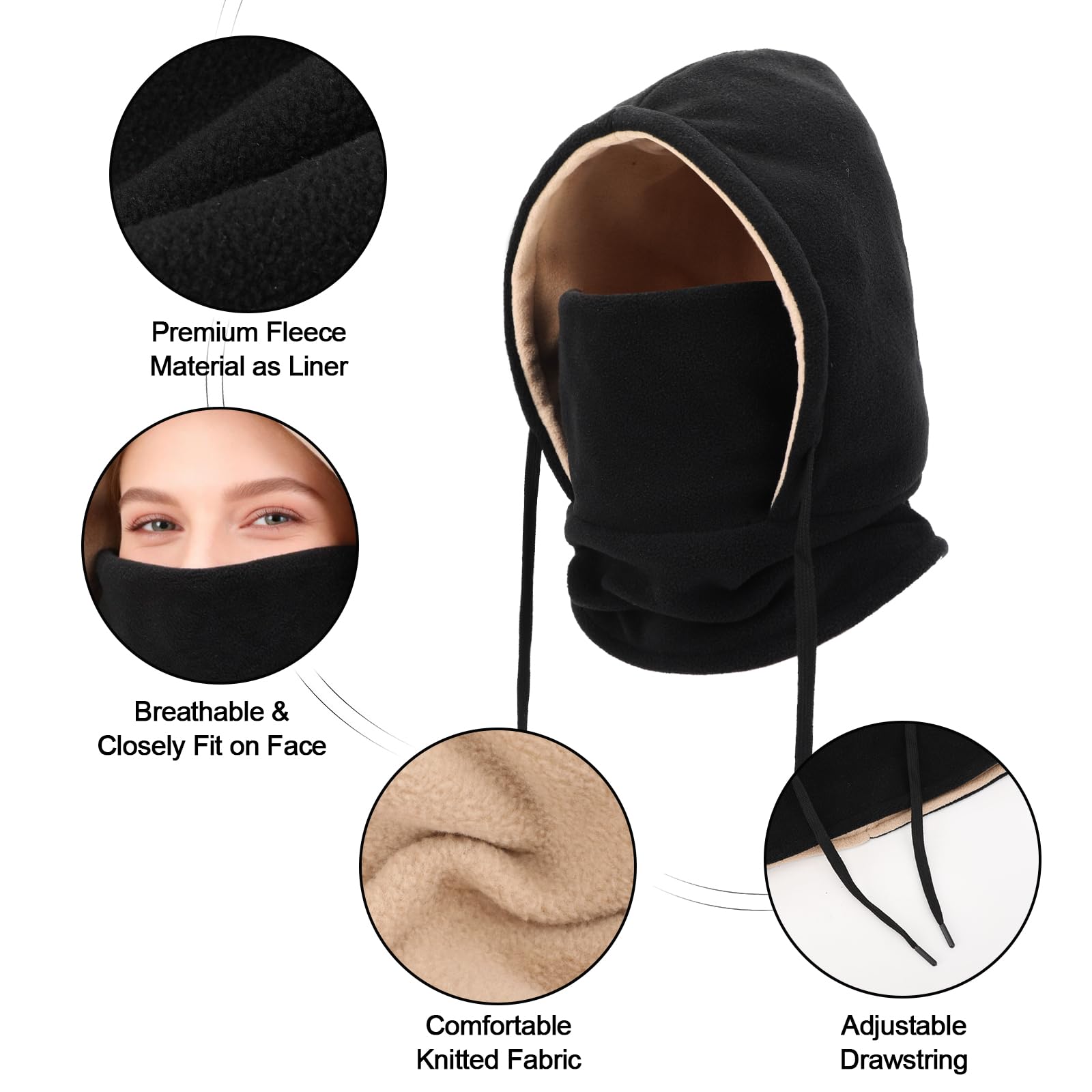TAGVO Pasamontañas Invierno Capucha Polar Máscara de Esquí, Balaclava Termico de Forro Polar Multifuncional Pasamontañas de Ciclismo Capucha para Hombre y Mujer