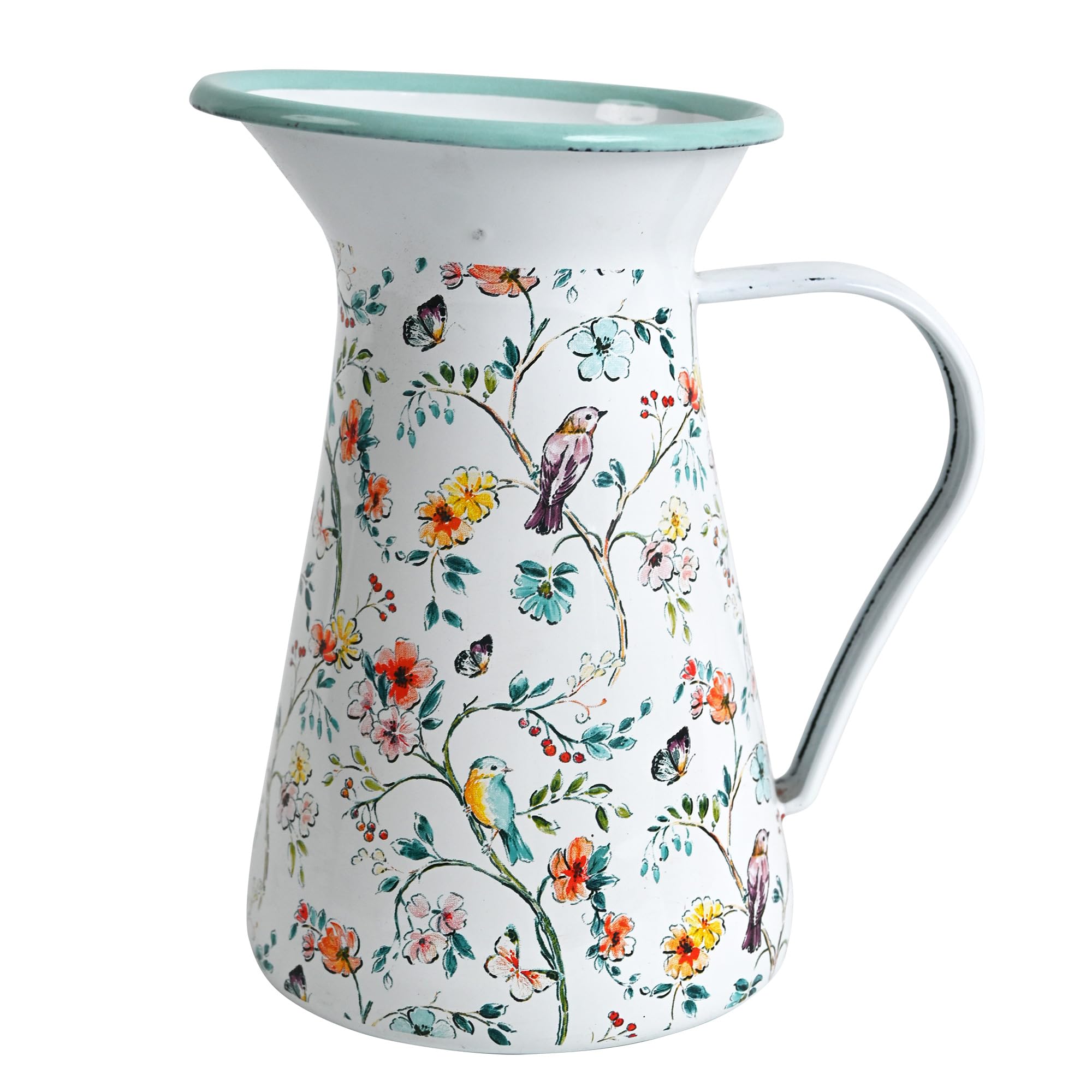Enamel Pitcher with Wide Handle Vintage Metal Farmhouse Pitcher Vase Flower Decoration for Tabletop, Office, Home, Gift And Iced Tea, Coffee, Cold