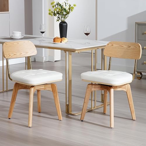 Mid-Century - Juego de 2 sillas de comedor giratorias de piel sintética, sillas de invitados sin brazos con respaldo de patas de madera para