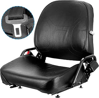 VEVOR Universal Forklift Seat Komatsu Style Folding Seat Foldable Excavator Seat Belt Adjustable Backrest Suspension Seat for Tractors Backhoes Cat Clark Komatsu Nissan Yale