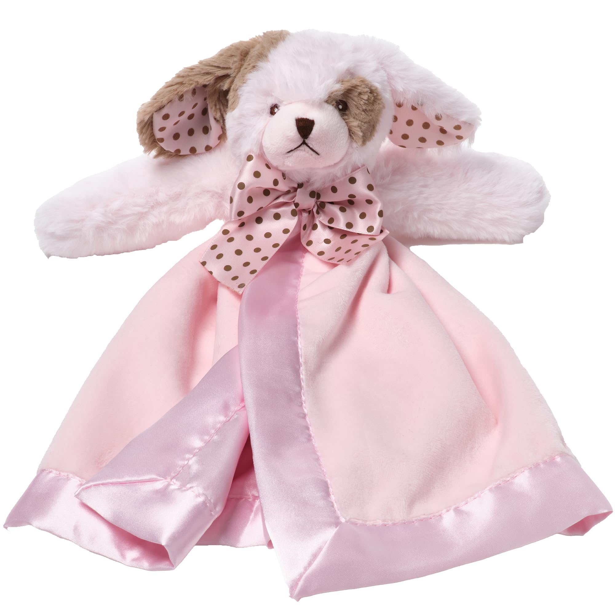Bearington Baby Wiggles Snuggler - 15" Pink Puppy Lovey Security Blanket with Satin Trim and Plush Dog Design - Soft Lovie for Babies and Baby Security Blankets Gift for Girls and Newborns