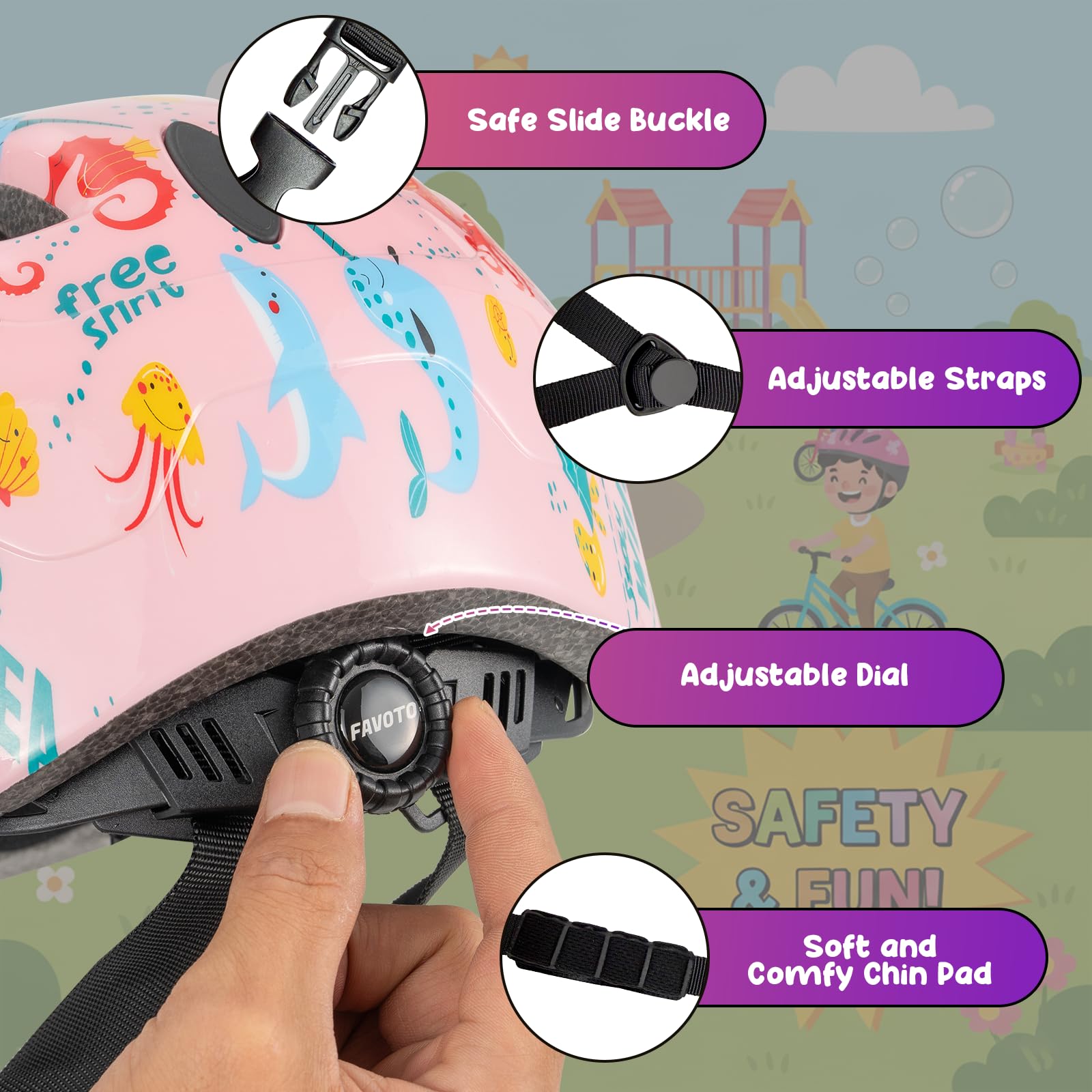 Favoto Casco de Bicicleta para niños, Certificado CE, Ligero, Ajustable, para niños de 3 a 5 años, Talla S (48-52 cm), para Scooter, Ciclismo y Exteriores