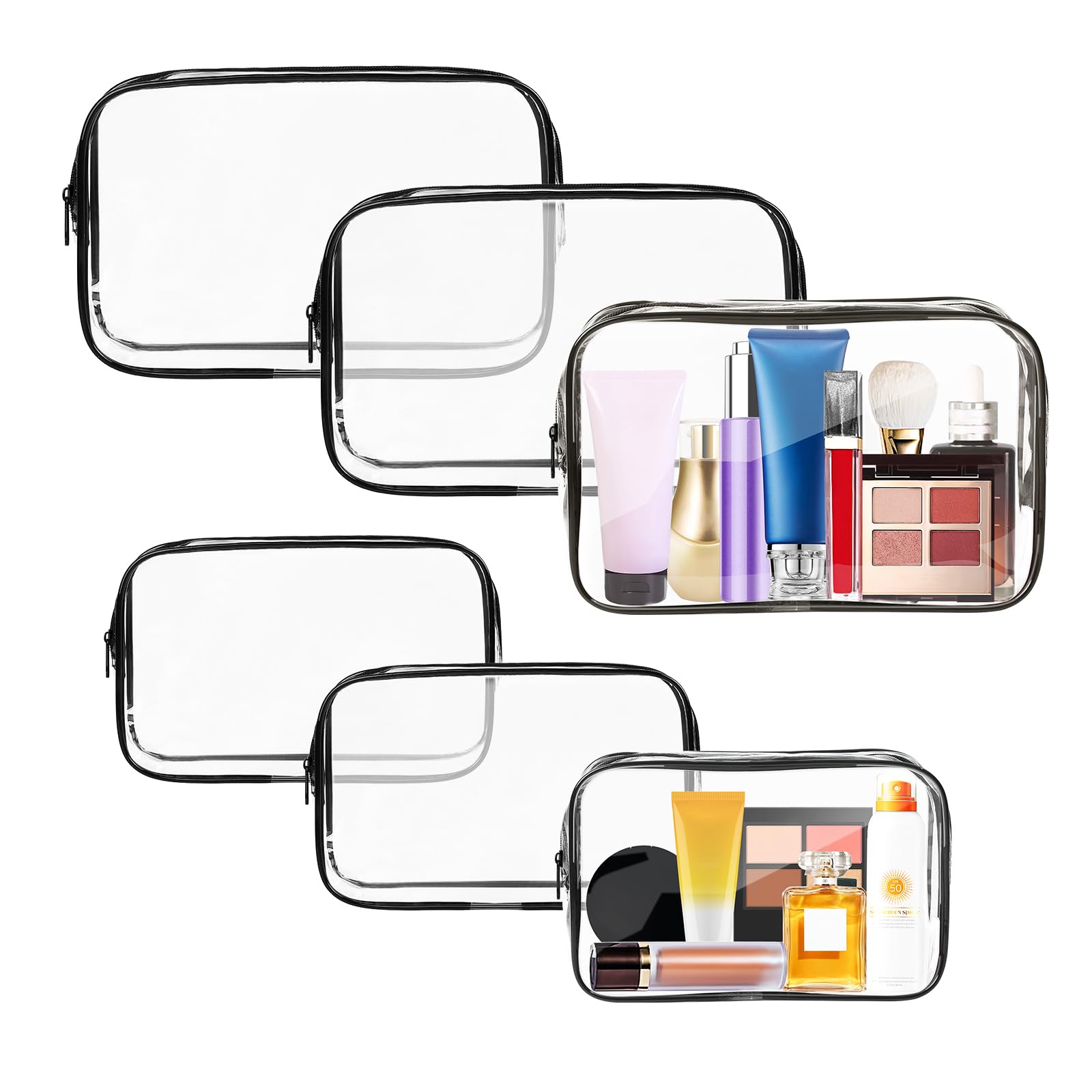 AURUZA Clear Makeup Bag,Portable Travel Toiletry Bags with Zipper, TSA Approved Clear Organizer Bags, PVC Cosmetic Pouch for Airport Airline Compliant