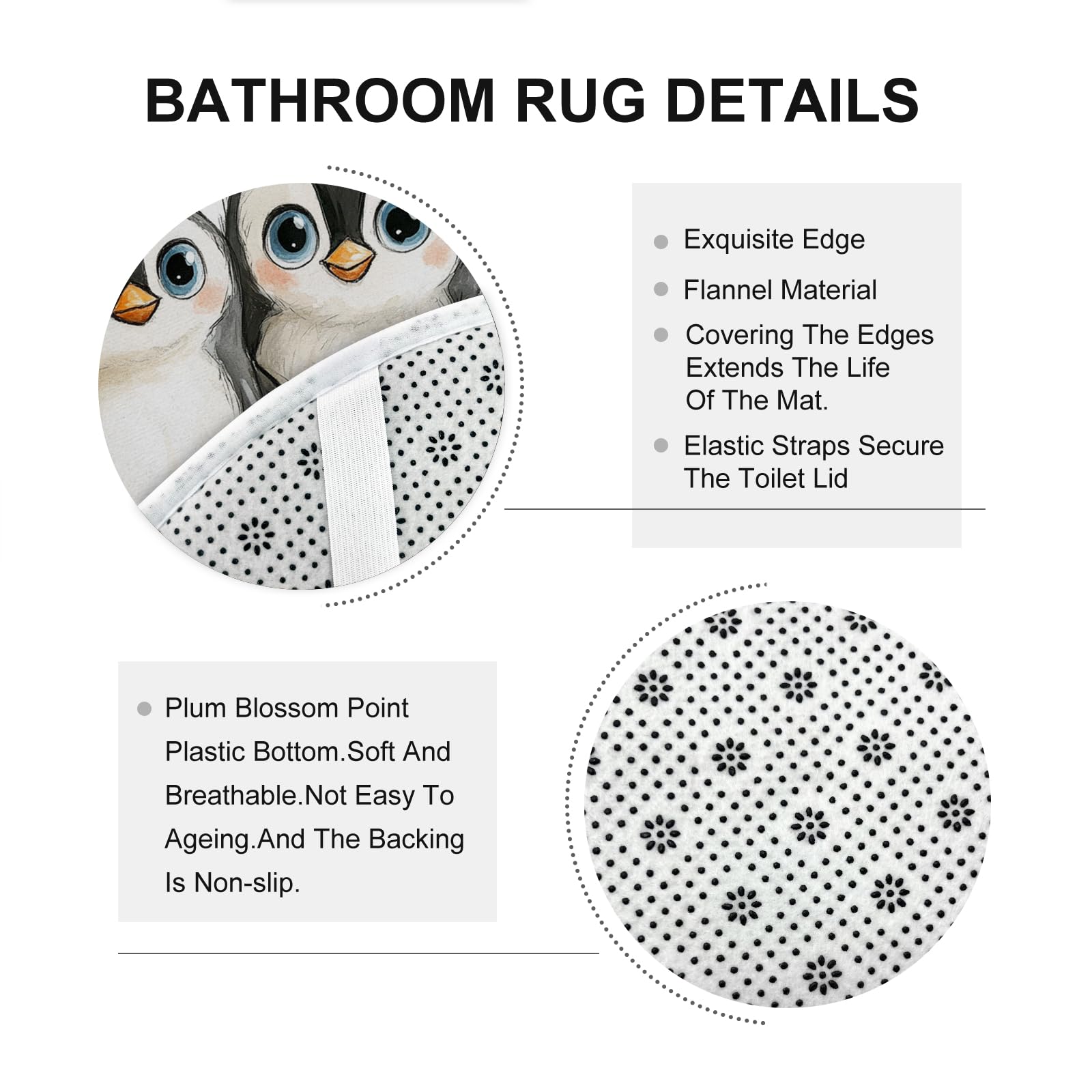 Juego de 3 cortinas de ducha con diseño de pingüino para niños con dos alfombras de baño antideslizantes y lavables (16 x 24 y 20 x 32), decoración de baño de animales infantiles con ganchos
