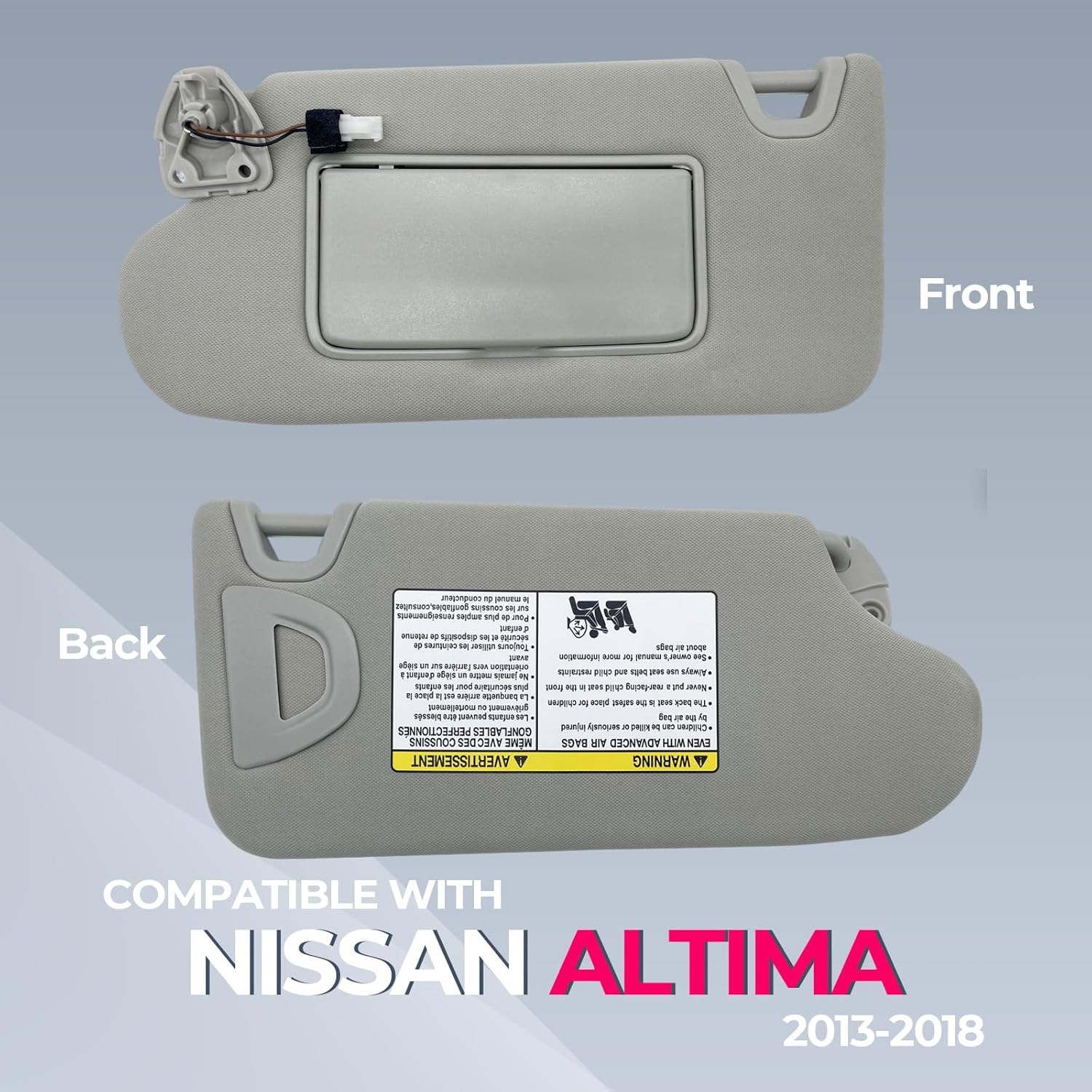 Left Driver Side Sun Visor with Light Replacement Fits for Nissan Altima 2013 2014 2015 2016 2017 2018, Without Sunroof 96401-3TA2A 96400-3TA2A Gray (Gray(Left Driver Side))