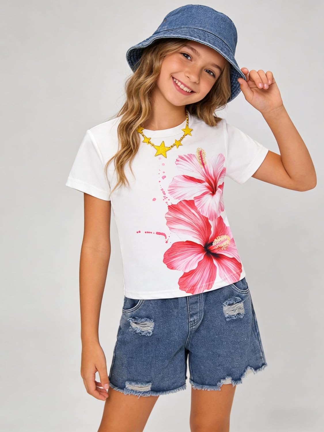 Cakaner Teen Girls 2 Piece Outfit Set Ruffle Sleeve Top and Shorts Summer Casual Matching Clothes Sets Size 7-14 image 2