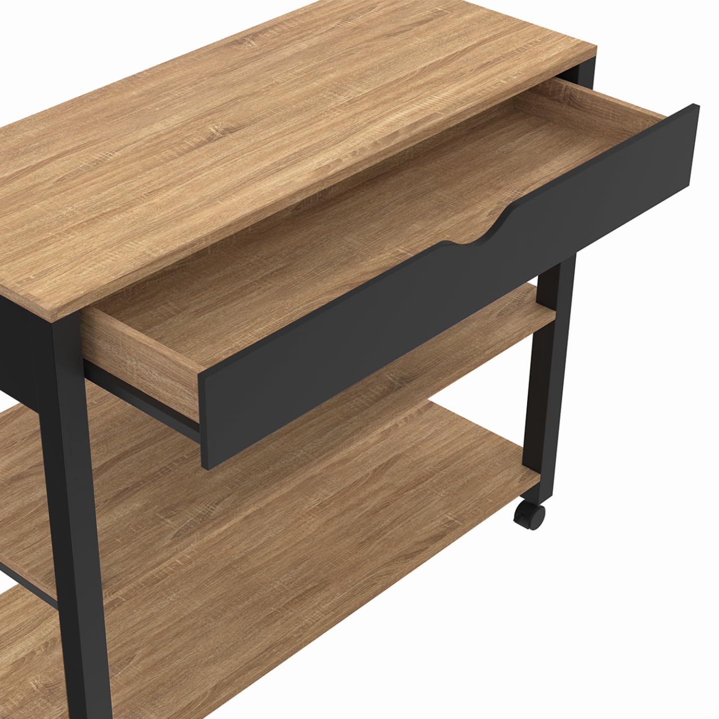IDMarket - Desserte de cuisine PENH XXL avec tiroir et plan de travail noir plateaux façon hêtre L.100 CM