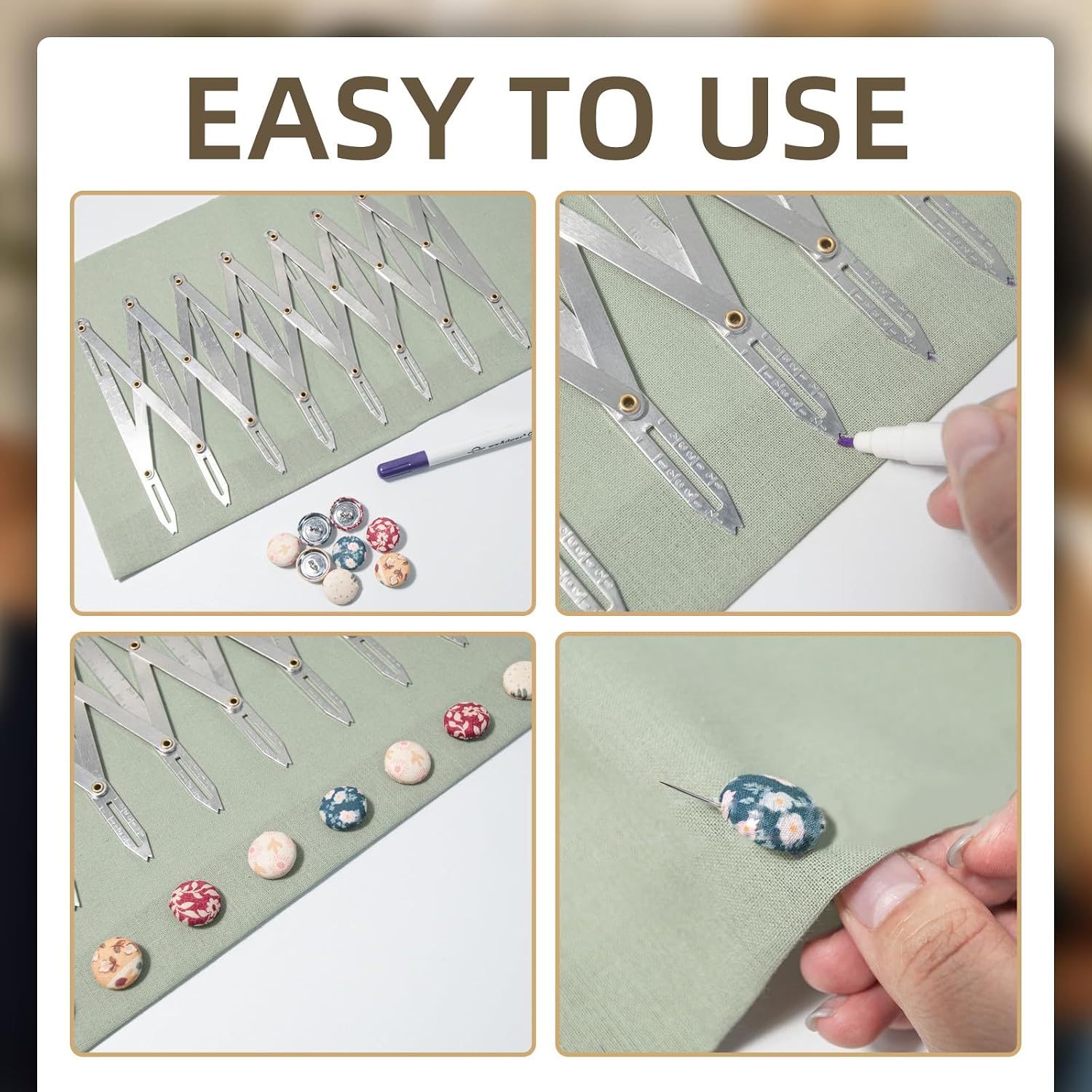 Expanding Sewing Gauge, Sewing Ruler with Universal Tool for Fabric Cover Button, Aluminum Sewing Gauge Button Guide Spacing Device for Buttons Pleats Crafts