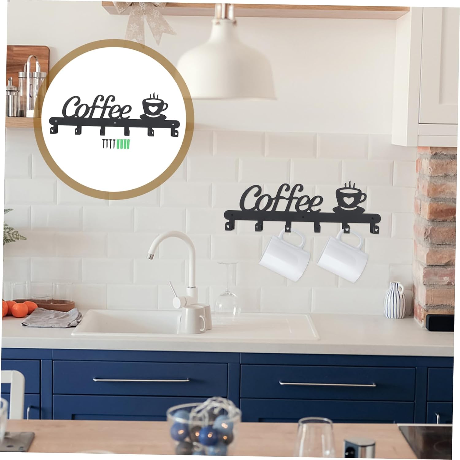 SHOWERORO 1set Wall-Mounted Mug Hanging Rack Cup Holder Organizer Multi Hooks for Kitchen and Home Storage Easy to Install Space-Saving Design Black Finish
