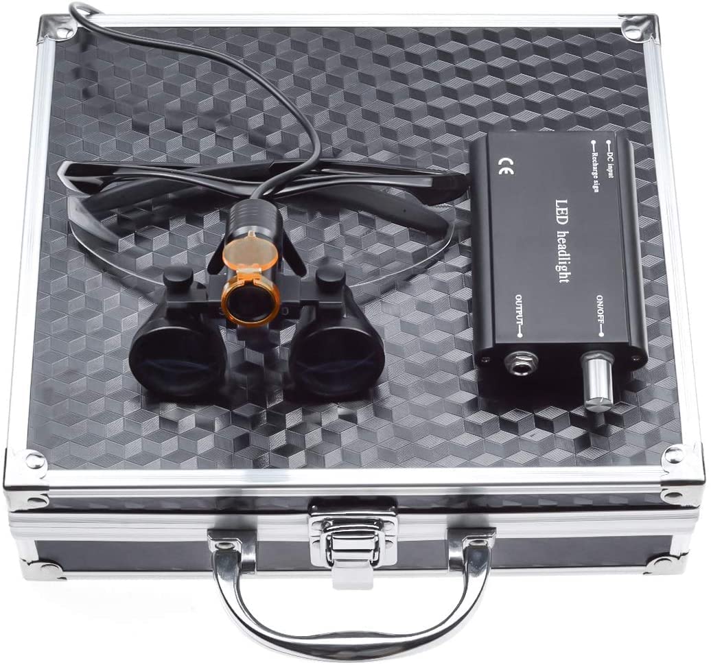 Generic 2.5X/3.5X Binocular Dental Loupes Magnifying Glasses+5W Medical Standard Magnifier Lamp LED Headlight Lamp with Filter Handy Protective Carry Case (Black, 2.5X)