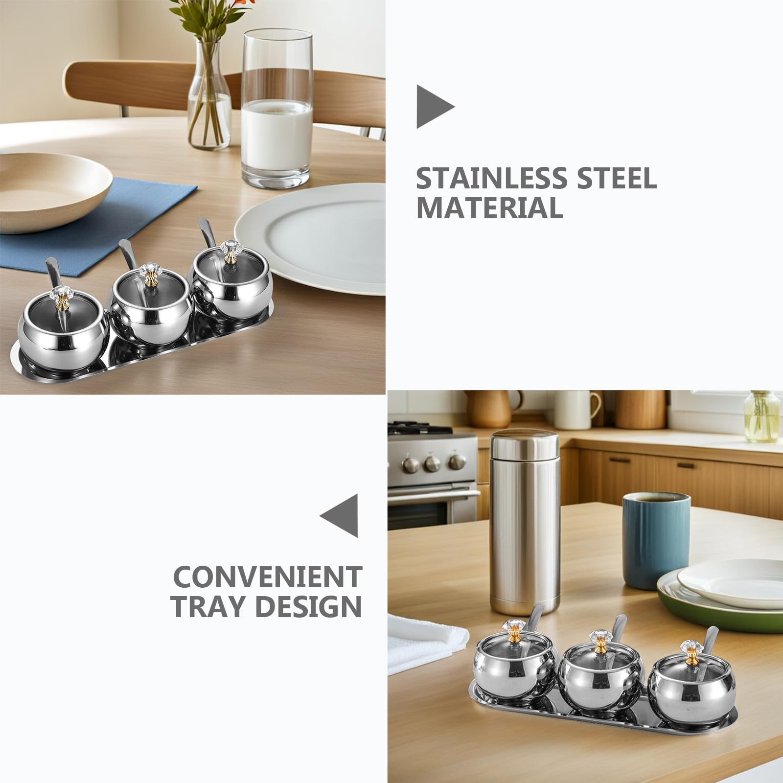 Gewürzbox aus Edelstahl mit Deckel Löffel und Tablett Vielseitige Küchengewürzdose zur Aufbewahrung von Zucker Salz und Gewürzen Modernes Design für Küche