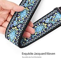 Vista 4 de Eyeshot Ukulele Strap No Drill, Adjustable Double J Hook Clip on Uke Shoulder Strap, Hawaiian Jacquard Blue Flower Hands Free Ukelele Strap, Easy to
