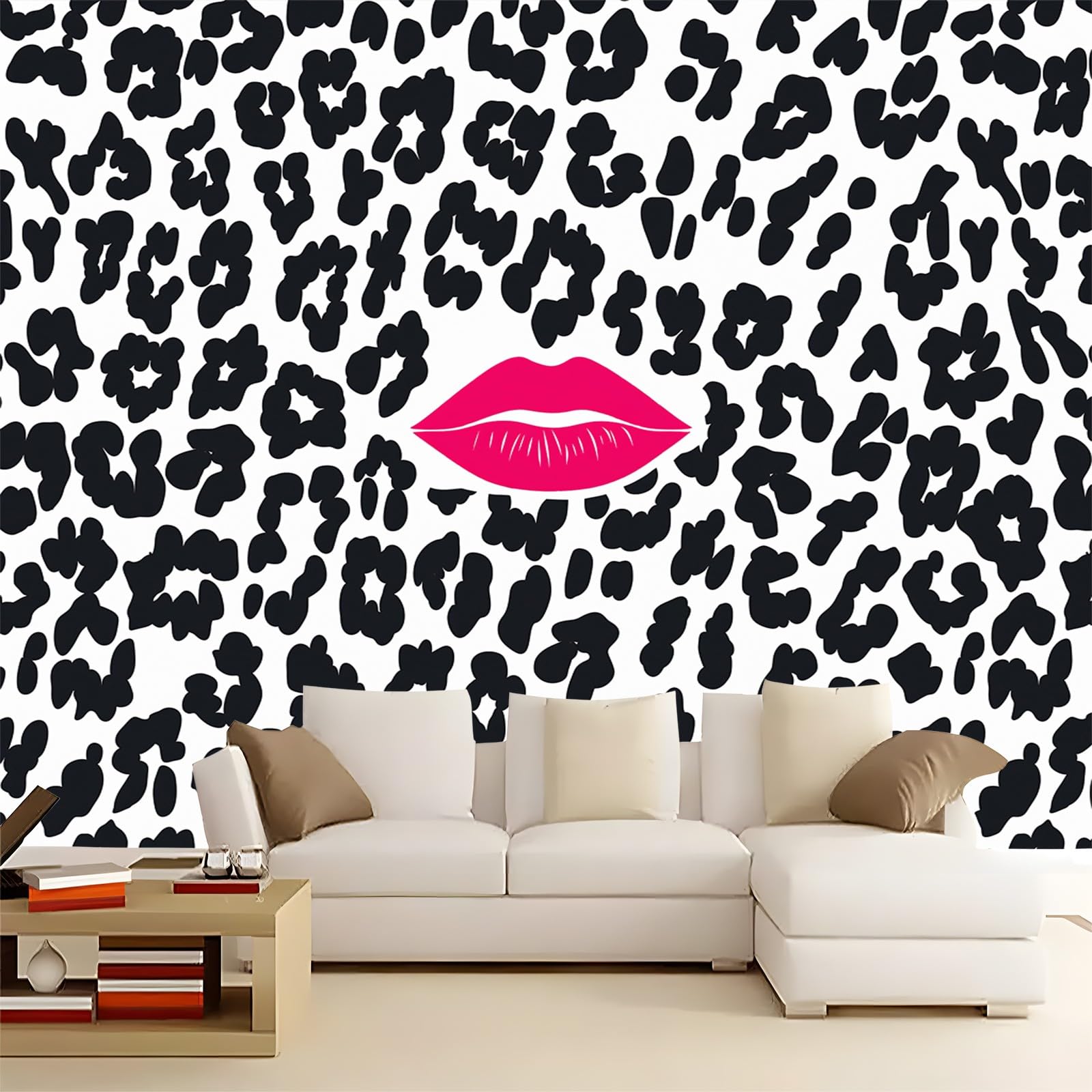 Tapeta 250 x 175 cm, tapeta z włókniny, różowa plama po pocałunku, wodoodporna, folia ochronna na ścianę, do sypialni, salonu, folia meblowa, tapeta ścienna, fototapeta biała, w zestawie z poradnikiem