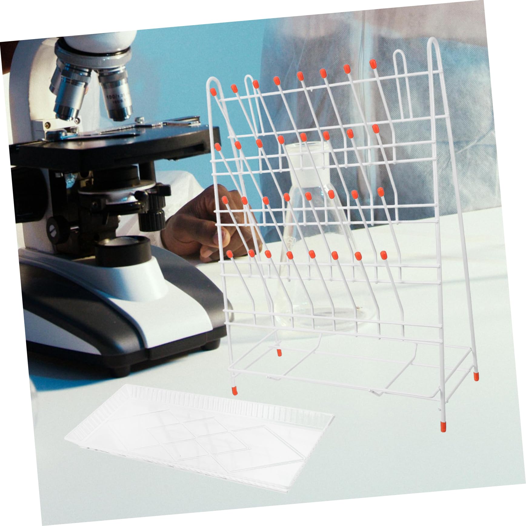 Séchoir pour Laboratoire en Fer Blanc, 32 Emplacements, Structure Stable et Solide, Seche Bouteille, Égouttoir à Verres pour Tubes à Essais