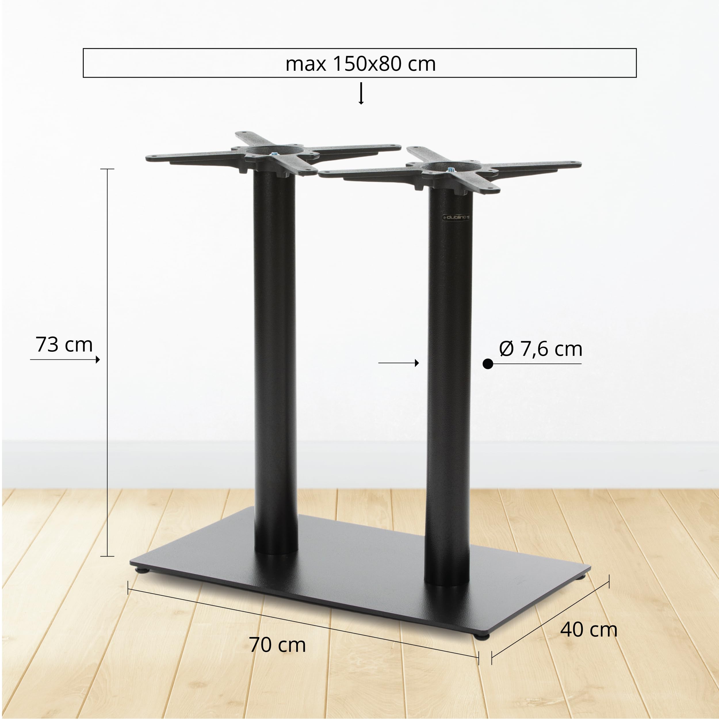 Premium Doppel-Tischgestell - PJ6092 | schwarz | Höhe 72 cm | Bodenplatte 75x40 cm | max. Tischplattengröße 150x80 cm | runde Stahlsäulen | Ideal für Esstische