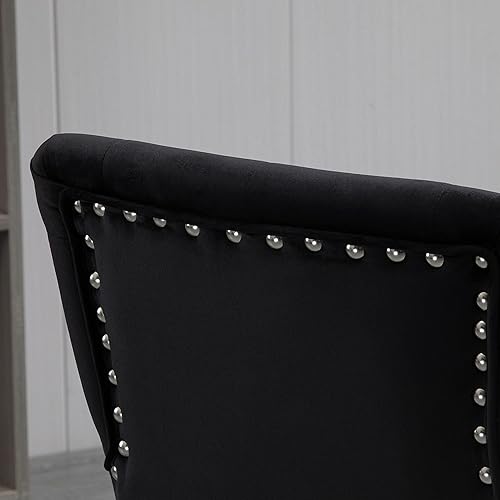 Miniatura 9 de HOMCOM Silla de escritorio moderna con respaldo medio con respaldo de terciopelo copetudo, ribete de cabeza de clavo, silla giratoria de oficina en