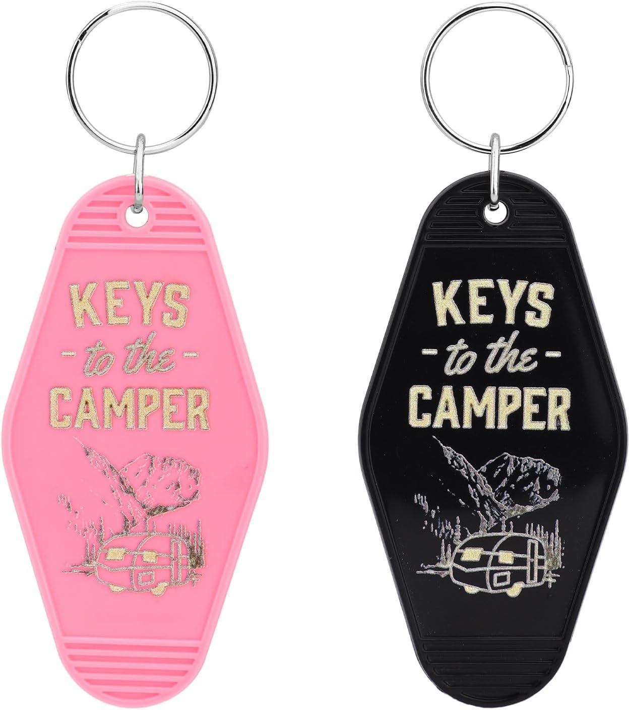 2pcs Camping Keychain, Black & Pink Keys to the Camper Keyring RV Trailer Accessories for Women & Men Vacation Gifts