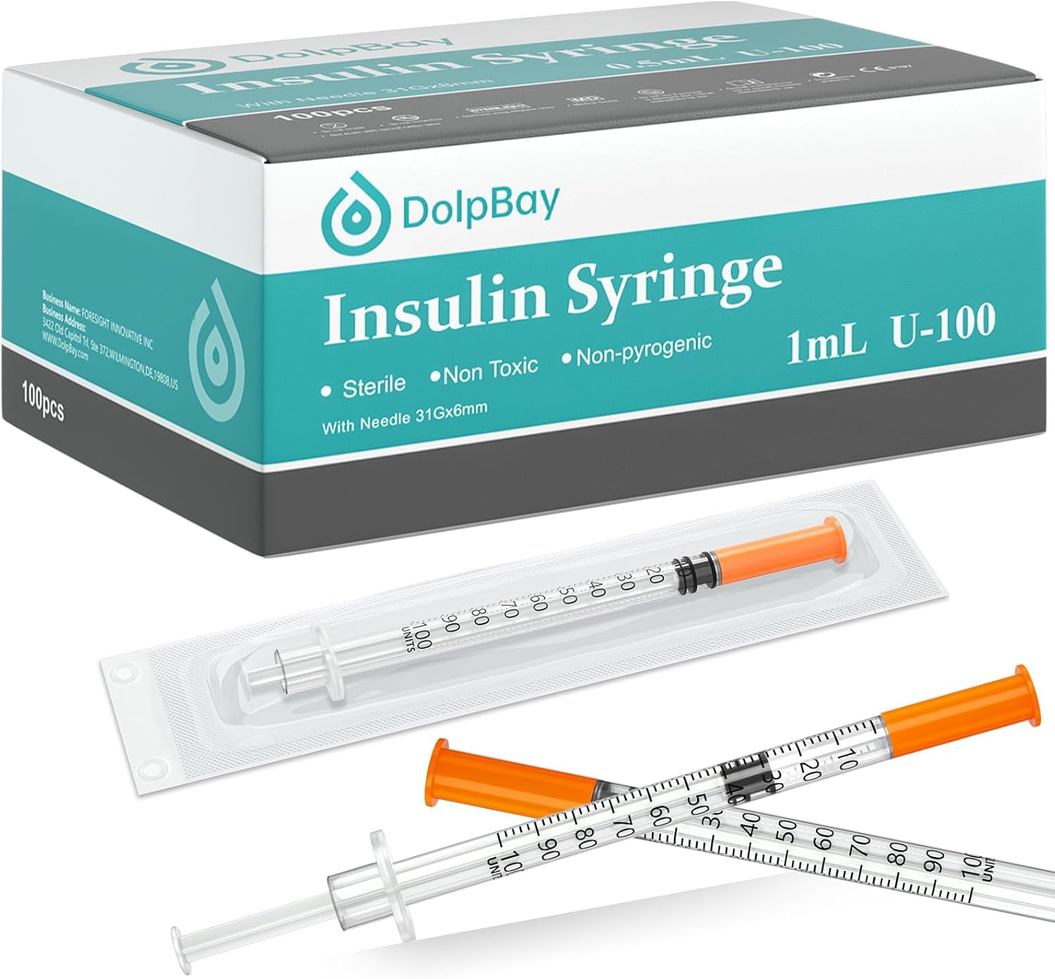 Insulin Syringe with Needle, 1cc 31G 1/4" (6mm) - Pack of 100 Pcs