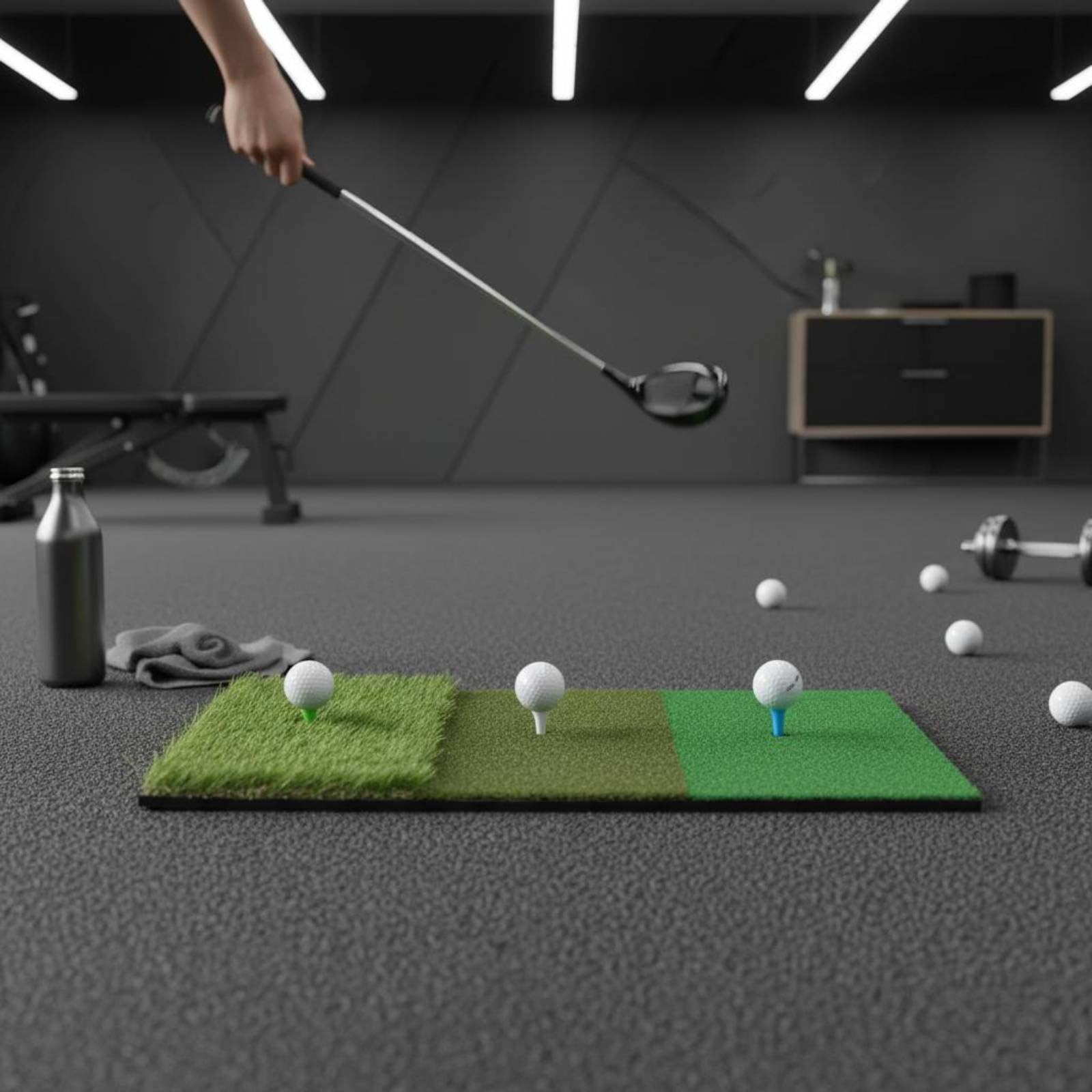 Golf Trainingsmatte Golf Abschlagmatte Golf Übungsmatte Golf Schlagmatte mit DREI Rasenflächen Und Stabilem Eva Gummiboden für Heimtraining Indoor Outdoor