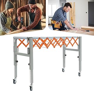 Roller Conveyor Flexible Table Saw Extension Outfeed Table, Folding Turning and Extendable Rotating Conveyor Belt Adjustable Outfeed Rroller with Wheels