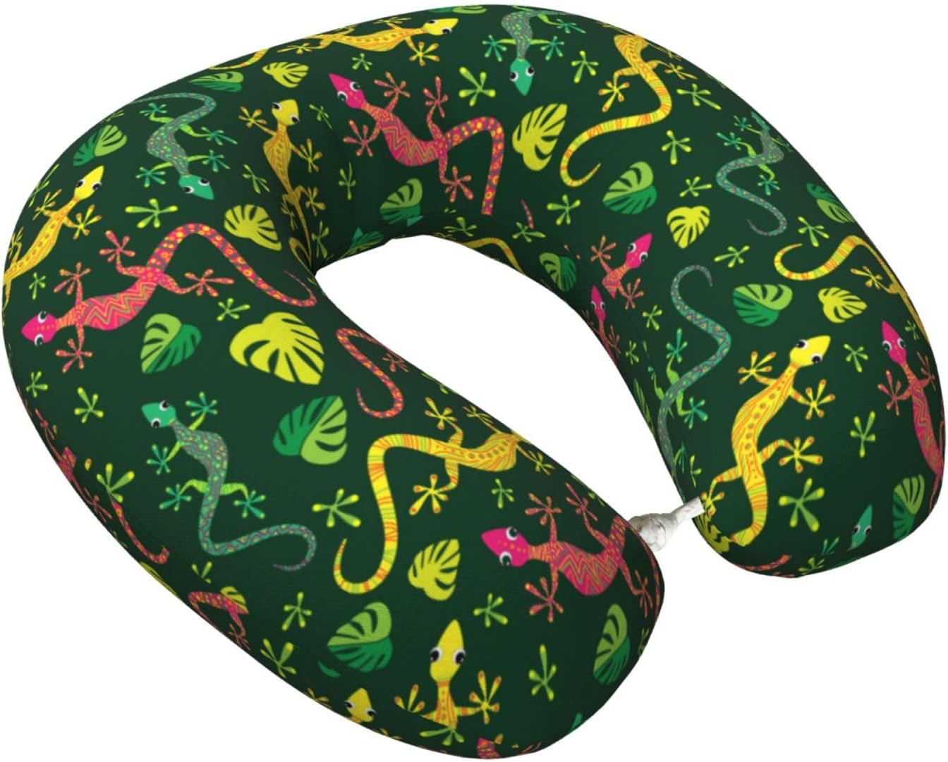 Yellow Pink Cute Lizard Travel Pillow Memory Foam Neck Pillow, Travel Essentials Airplane Pillow, Neck Pillow for Traveling/Sleeping, Travel Accessories for Women Men