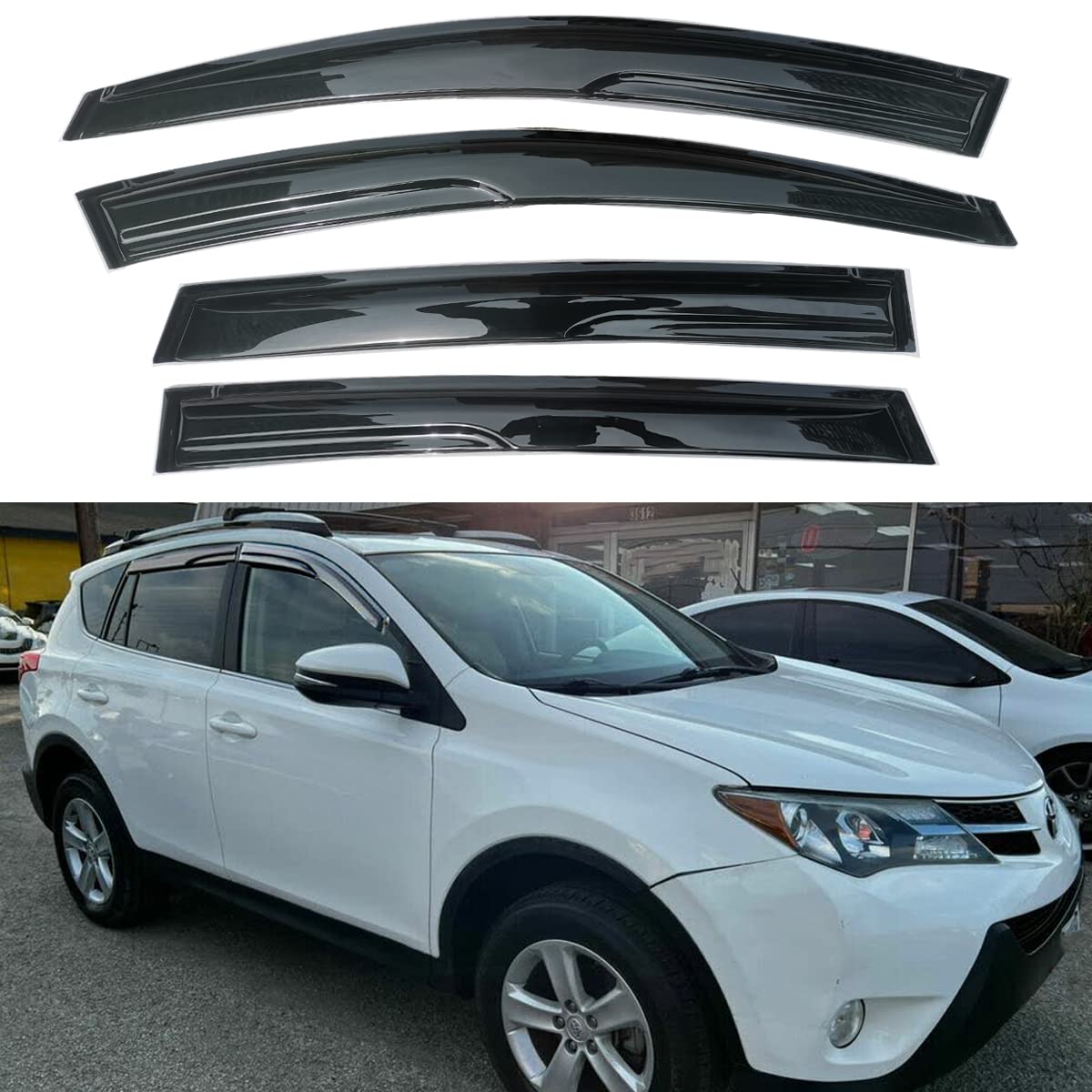 Photo 1 of Side Window Visor Rain Guards Vent Deflectors for 2013-2018 Toyota RAV4, Sun Shade Front Rear SUV Smoke 4pcs 2013-2018 RAV4