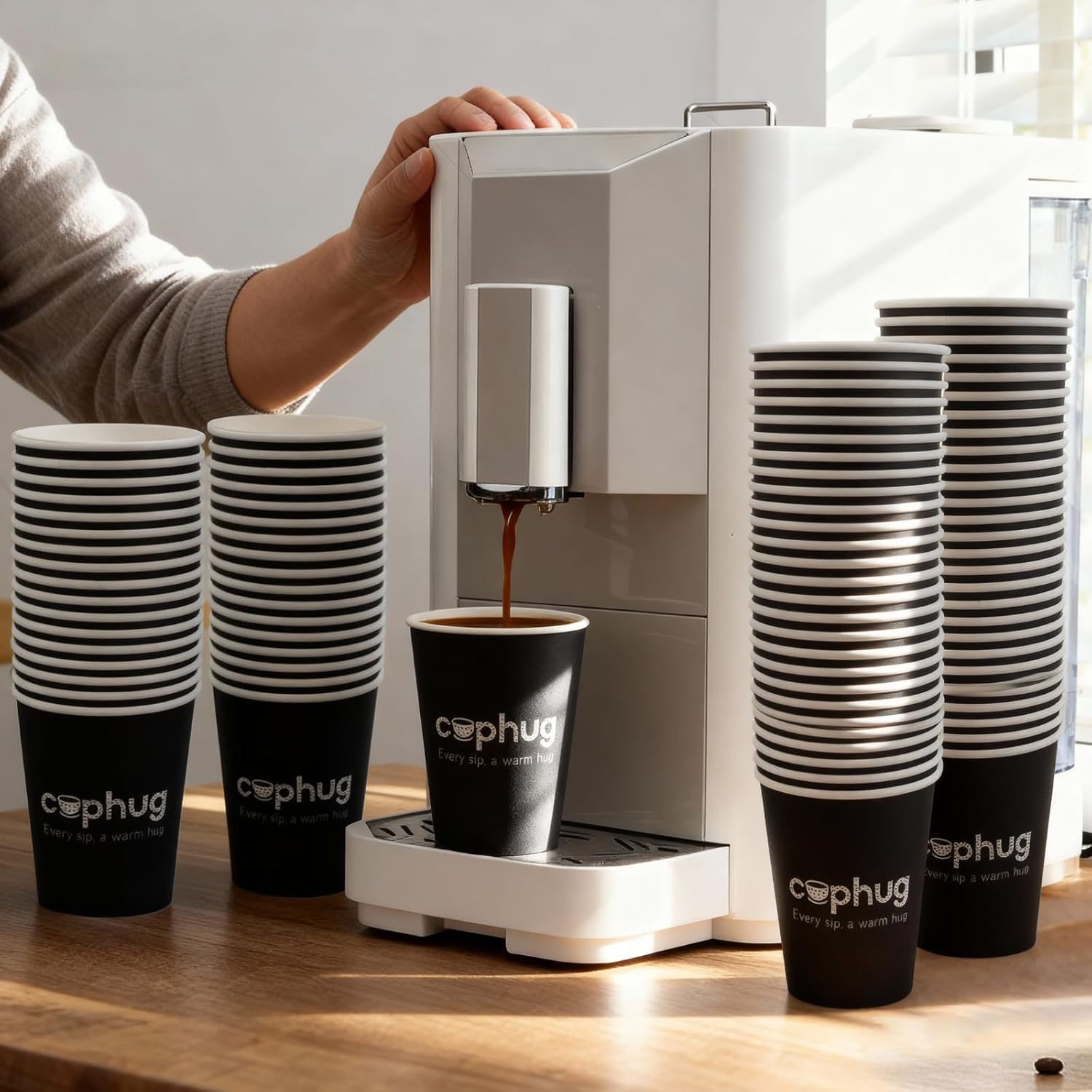 300 Pack 8 oz Disposable Paper Cups, Hot & Cold Beverage Drinking Cups for Coffee, Tea, Juice, Water - Black coffee cups for Office, Party, Home, and Travel - Image 6