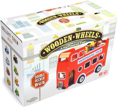 Miniatura 8 de Imagination Generation Ruedas de Madera Madera de Haya Natural Coches y Vehículos Gruesos para Niños +12 Meses  Autobús de Doble Piso