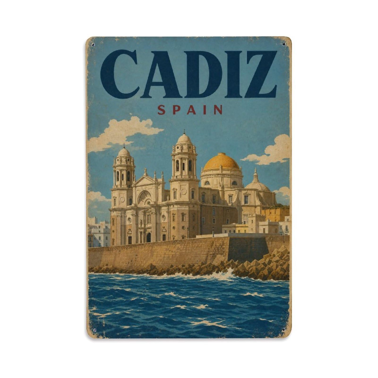 Retro Travel Spain Cadiz Metal Tin Sign Plaque Wall Decor for Cafe, Club Bar, Office, Garden Metal Poster 8x12Inch