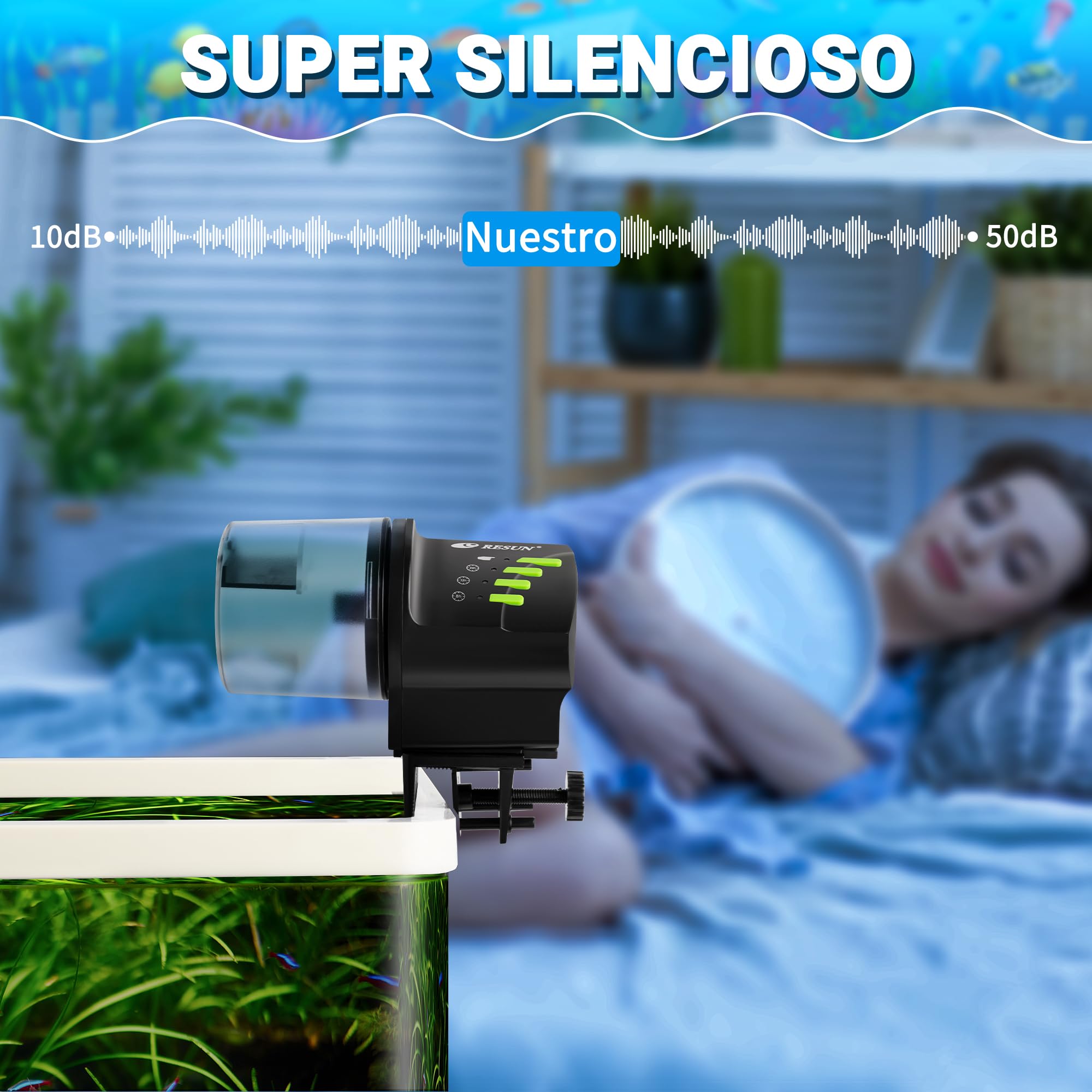 Ycozy Alimentador Automatico Acuario, Dispensador De Comida para Peces, Dispensador Comida Peces con Temporizador Recargable para Tortugas/Peceras & Vacaciones con Fin De Semana