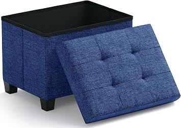 Ornavo Home Small Rectangle Storage Ottoman with Legs, 12x16x12, Navy Blue