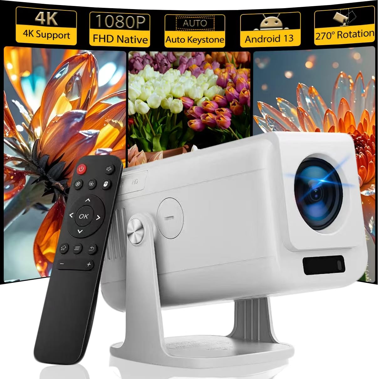 UENO-mono MINI SMART PROJECTOR KABÉNI Amazon.com: 1080P Smart Mini Projector with 270° Rotation, 450