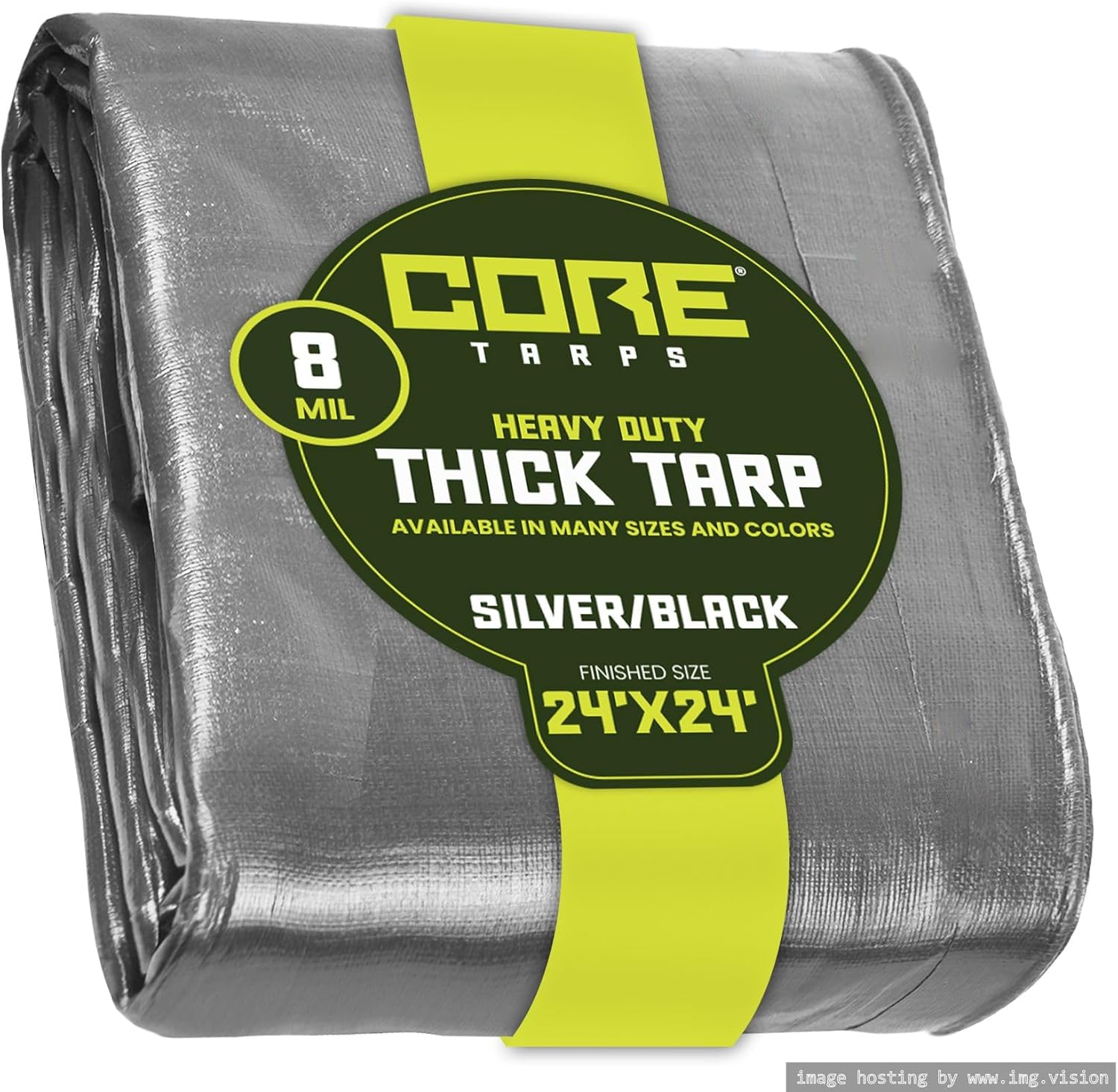 Core Tarps Heavy Duty 8 Mil Tarp Cover, Waterproof, UV Resistant, Rip and Tear Proof, Poly Tarpaulin with Reinforced Edges for Roof, Camping, Patio, Pool, Boat. (Silver/Black 24 X 24)
