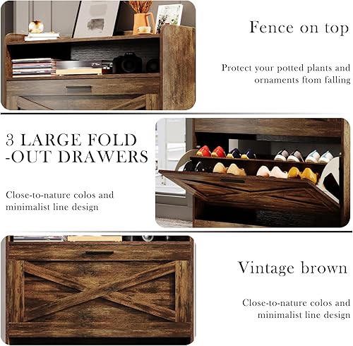 Miniatura 6 de Jartoil Armario de zapatos de gran tamaño, organizador de zapatos con 2 cajones abatibles y 2 cajones, moderno cubo inclinado para entrada, pasillo,