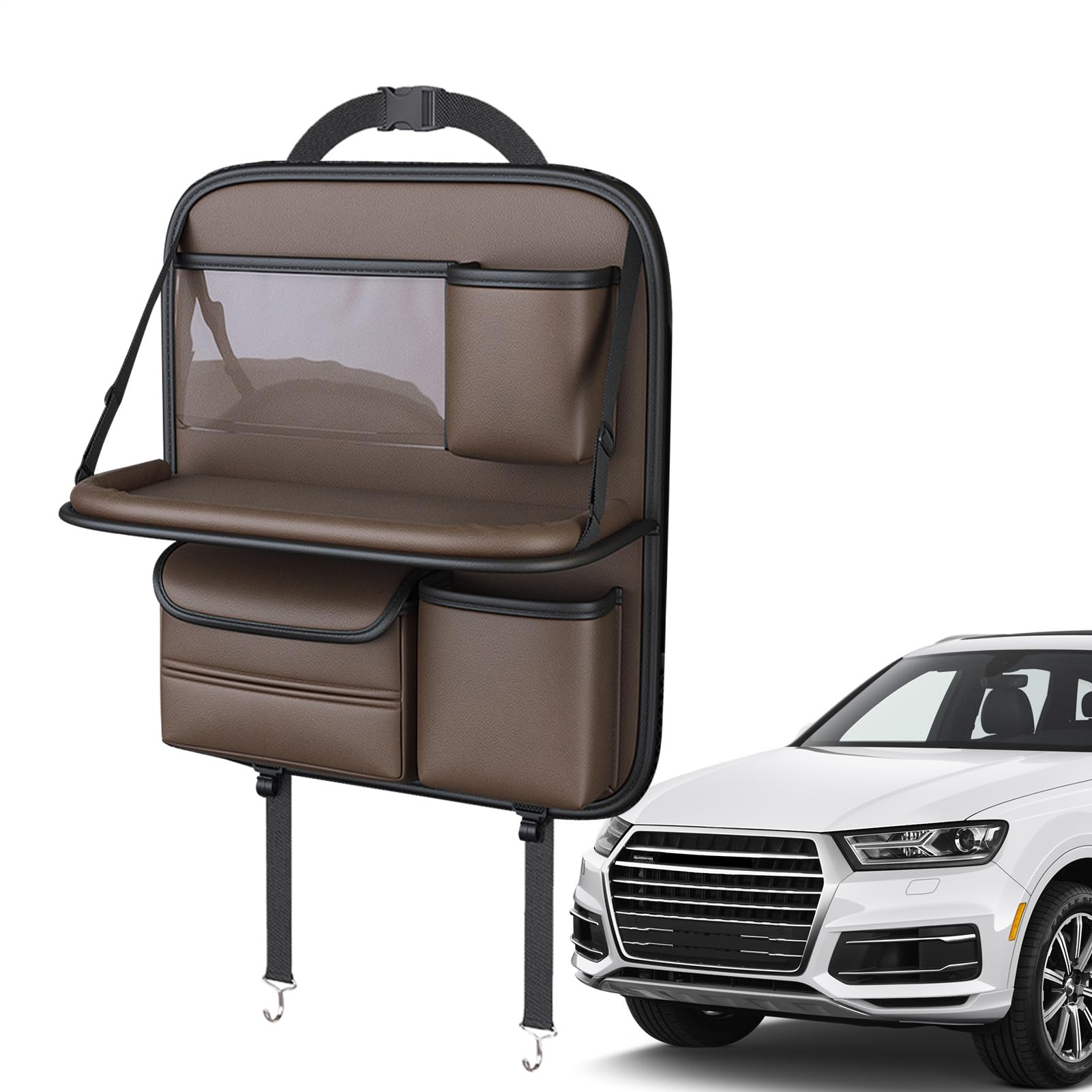 Opilroy dietro Organizzatore per seggiolino auto - Borsa portaoggetti | posteriore per seggiolino auto con piano pieghevole | Organizer per zaino con porta bicchiere, supporto per tablet, tasca