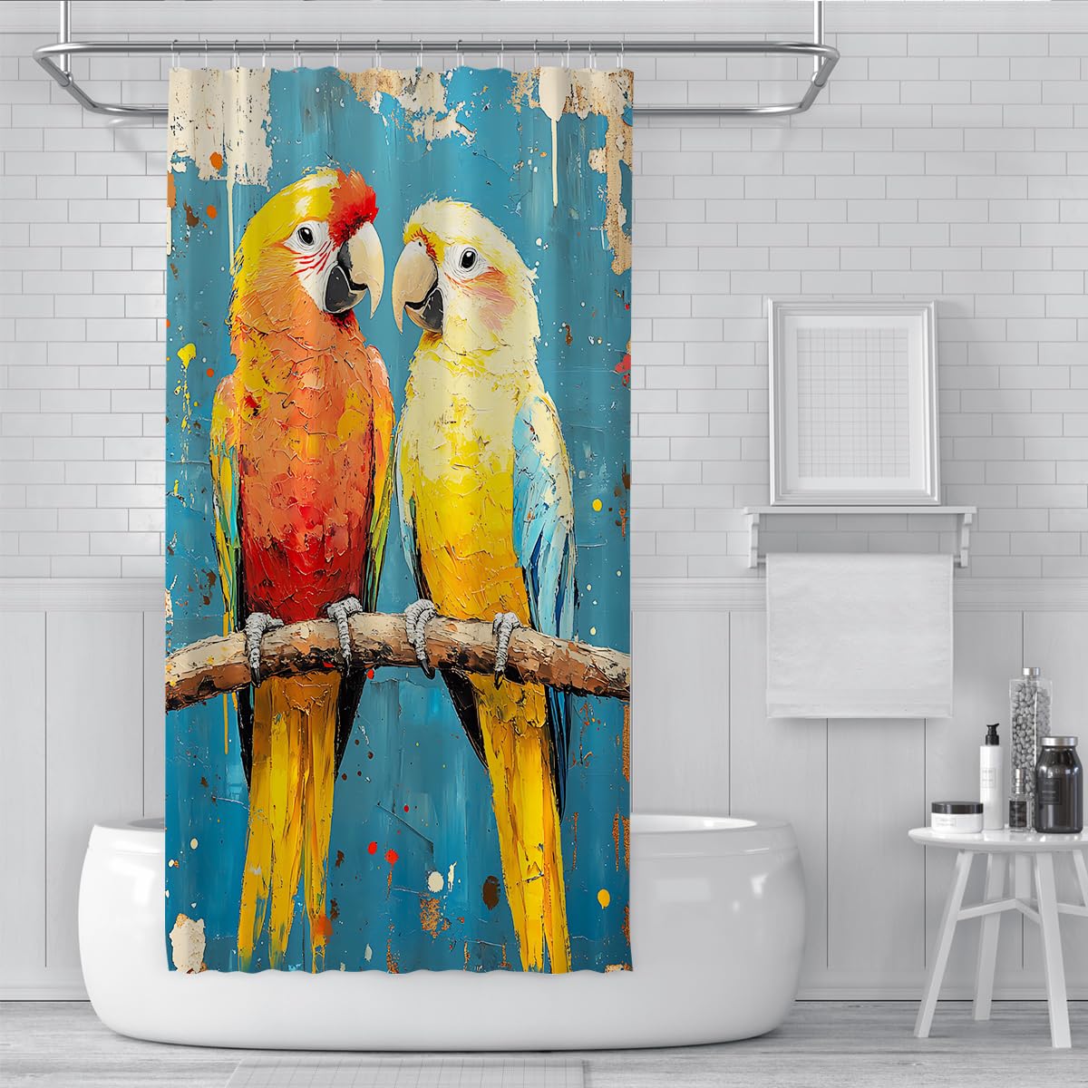 Tropischer Papagei Duschvorhang exotische Baddeko 200 x 200 cm