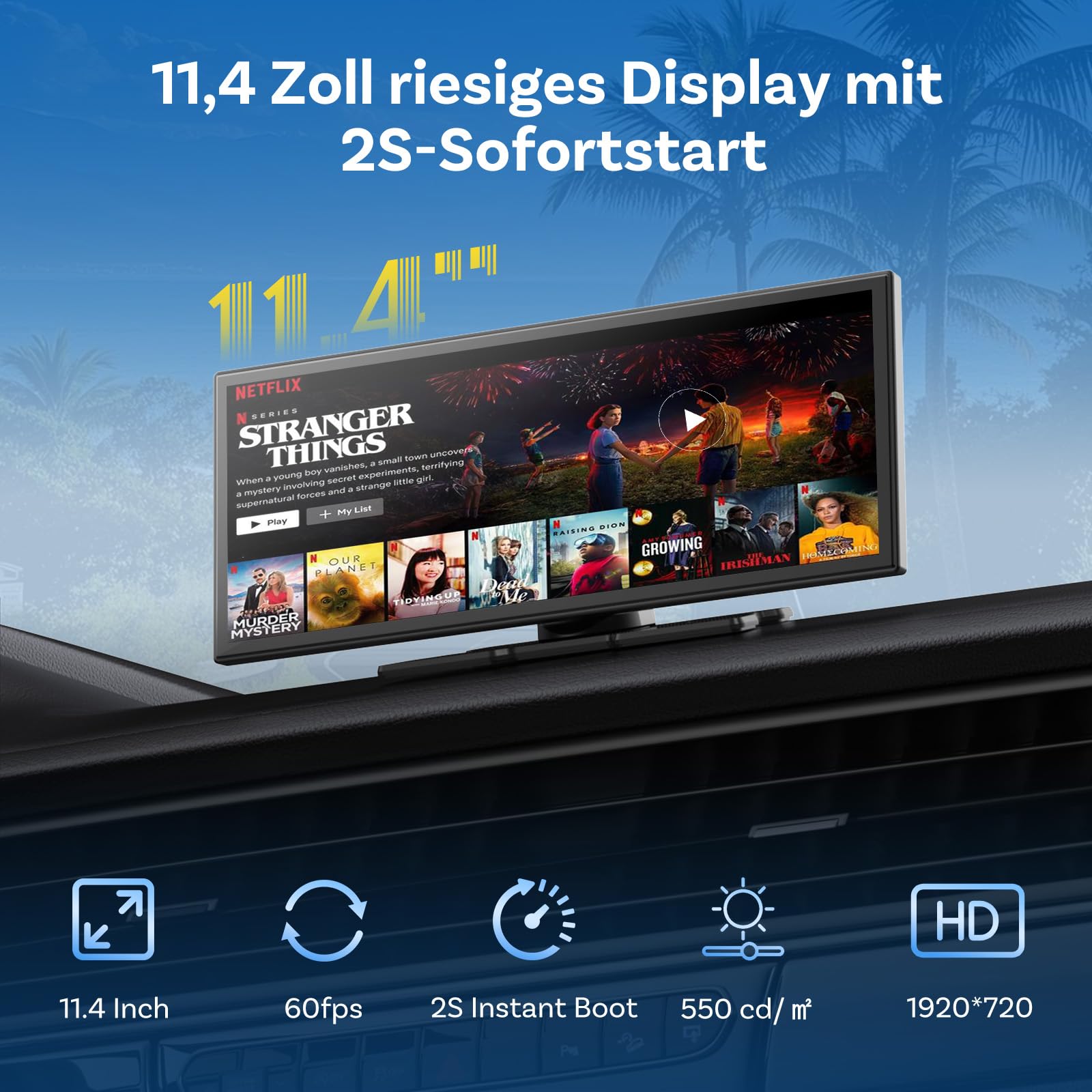 OTTOCAST ScreenFlow, Carplay Display mit YouTube, 11,4 Zoll Carplay Android Auto car Multimedia Player mit 1080P Rückfahrkamera 1920×720P Touch Screen 2.4G/5G WLAN Bluetooth for iOS 8+ Android 11+