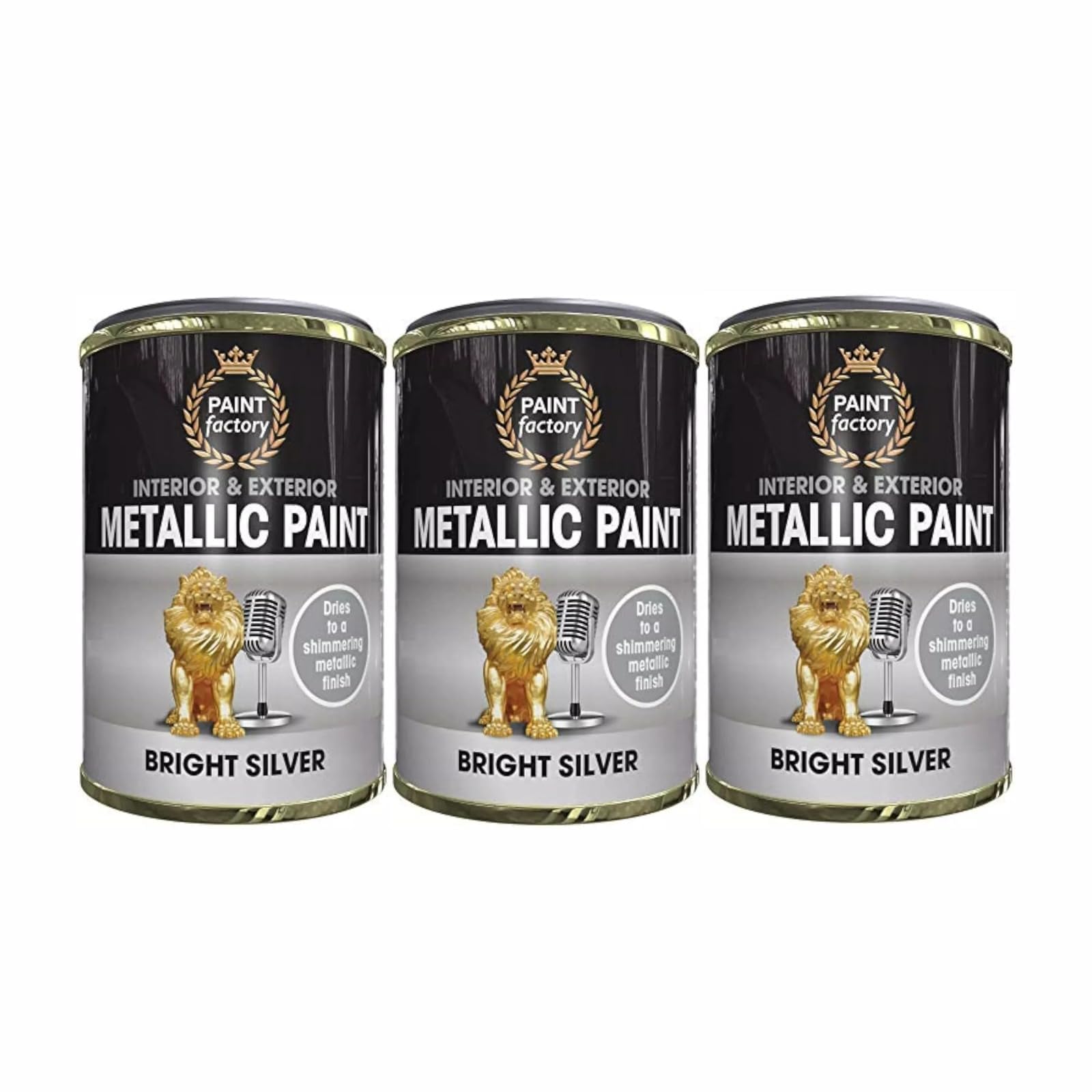 RIZZIIZ Bright Silver Metallic Tin Paint, Dries To Shimmering Finish, Bright Colour, Quick Drying, Non Cracking, Long Lasting Coating, Interior And Exterior Use, 300ml (3PCS)