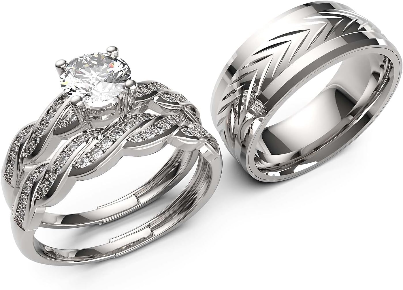 Together With Jewelry Box 3pc Couples Wedding Ring Sets His And Hers Women Sterling Silve Round Moissanite and men Wedding Bands