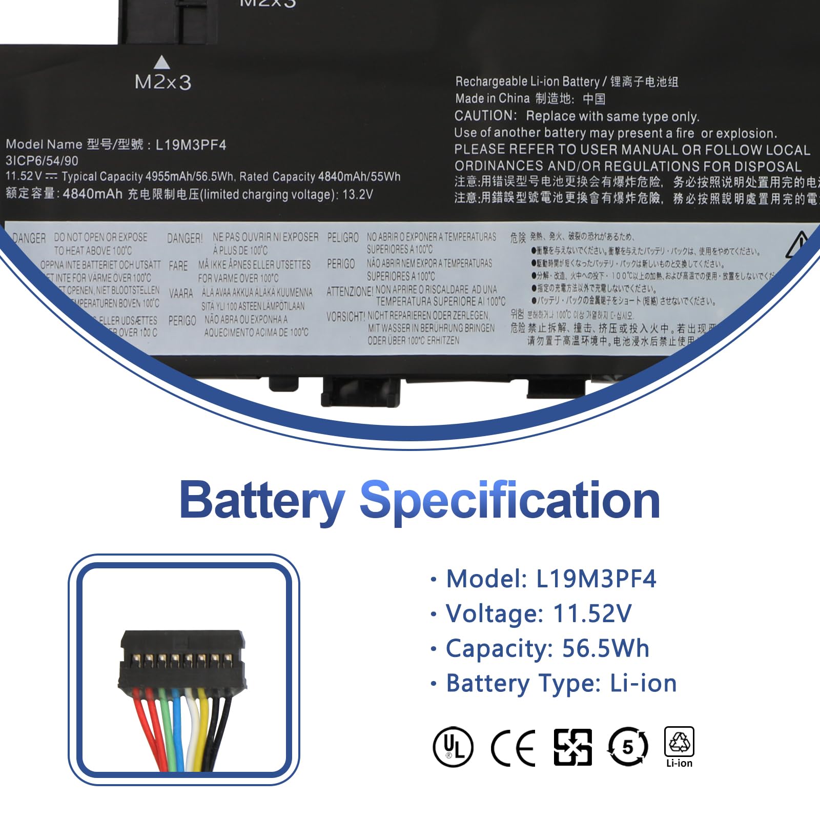 ANTIEE L19M3PF3 L19C3PF3 L19M3PF4 L19L3PF7 5B10W86936 SB10W86953 5B10W86943 5B10W86939 Laptop Batteria Compatibile con ideapad 5-14IIL053 81YH Série 5-14ARE05 81YM 11.52V 56.5Wh