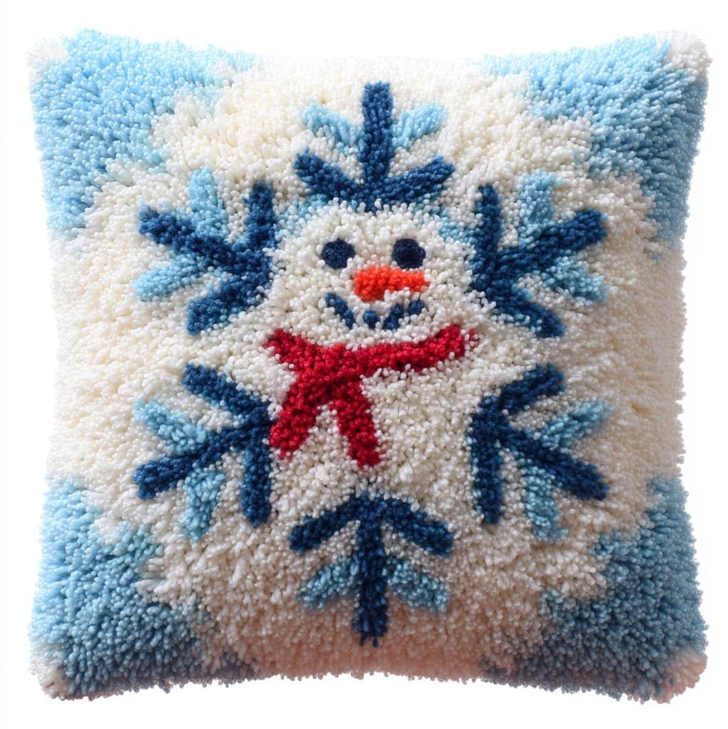 Henypt DIY Latch Hook Cushion Kit,Snowflake 43x43cm Sofa Pillow Cover Making Set,Premium Yarn & Printed Canvas with Clear Instructions