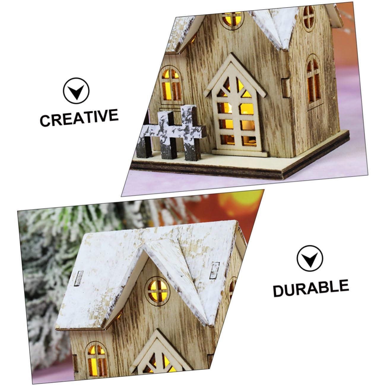 Uonlytech 6 Pz Luci Natalizie in Legno Casa Illuminata di Natale in Legno Decorazioni Natalizie per La Tavola Decorazioni per La Casa Arredamento Tavolo Rustico Impostare di Scrivania