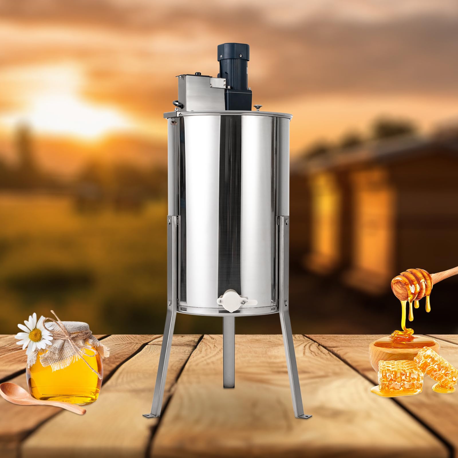 Estrattore di miele centrifuga manuale in acciaio inox per case, basi di allevamento, fattorie, pascoli, argento 38*60CM