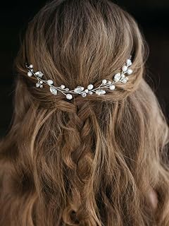 Evlry Perlen Haarschmuck silberfarben Braut Hochzeit Haarranke Kristall Kopfschmuck für Frauen und Mädchen