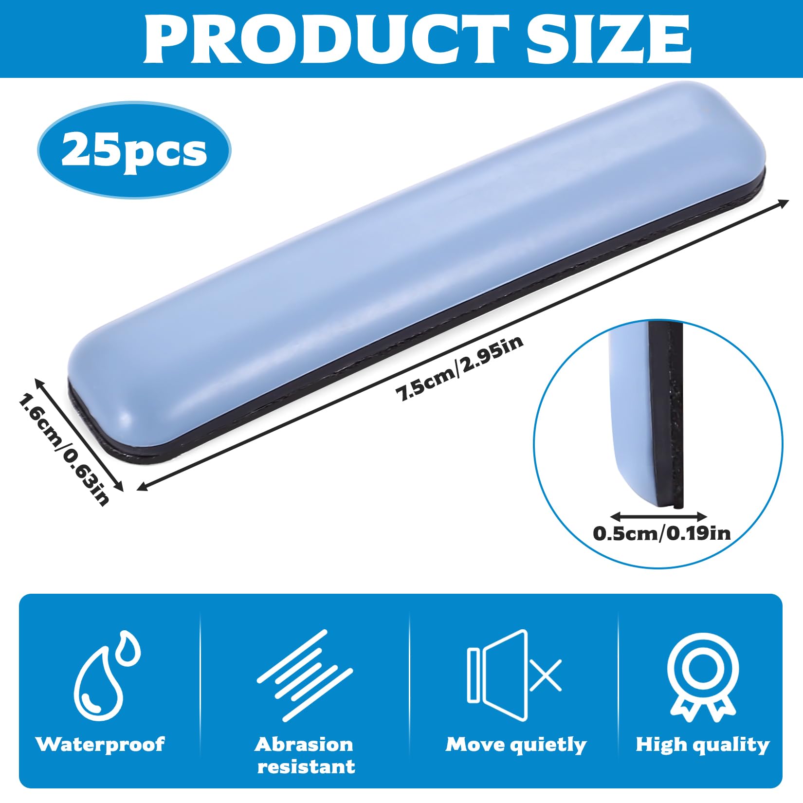 25 Pz Scivoli per Mobili Pesanti, Piedini per Mobili in Teflon PTFE Adesivi, Spostare Mobili Pesanti Rettangolari, Scivoli Cuscinetti per Spostare Sedie Divani Tavoli Letti(16x75 mm)